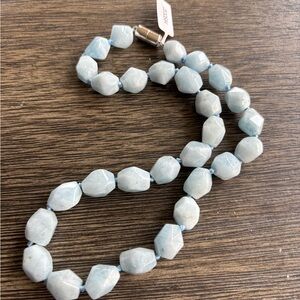 Aquamarine Faceted Nugget Sky Blue Beaded Necklace 18 inch